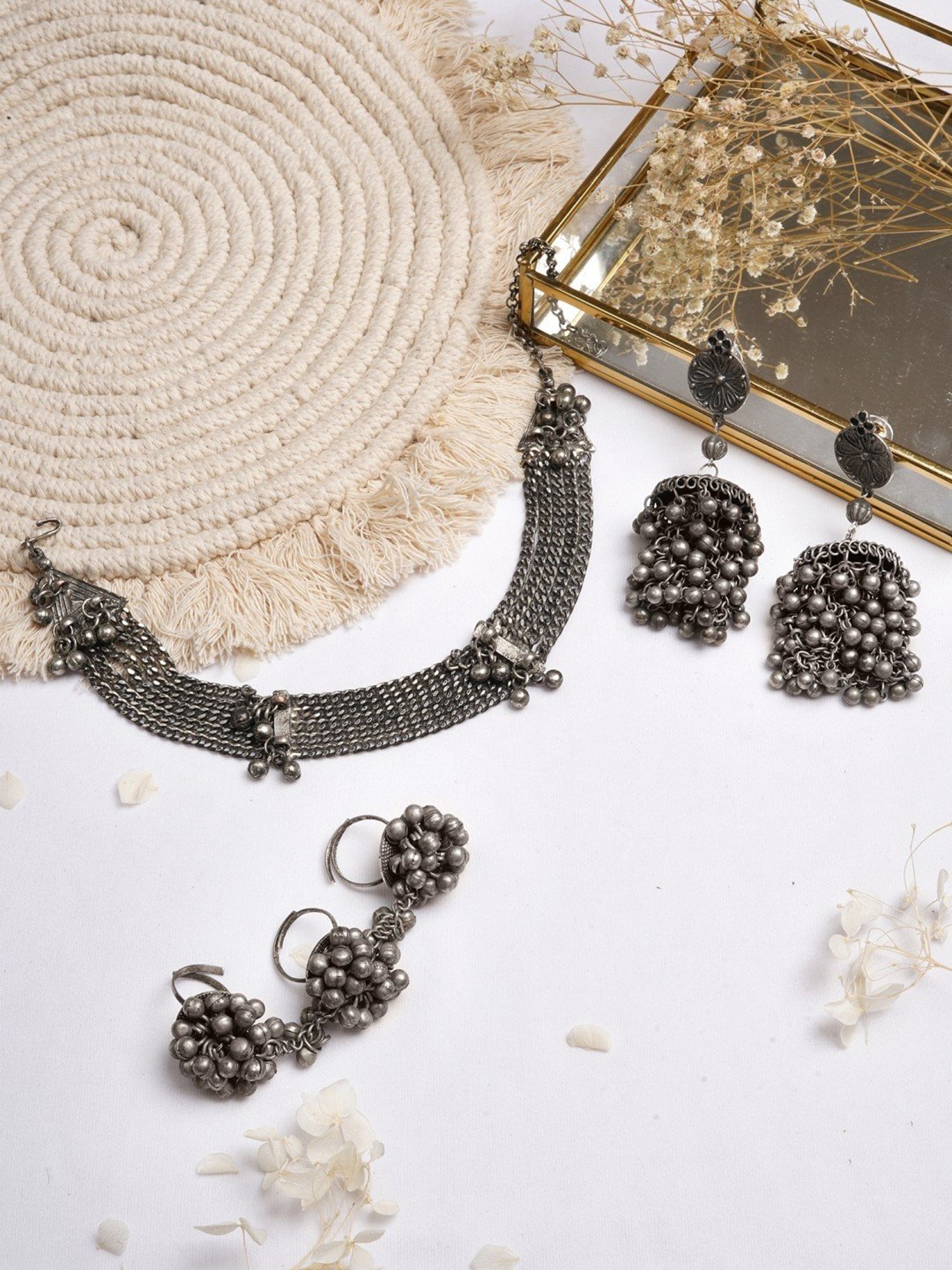 Teejh Pitara Collection Rasuna Silver Oxidized Jewellery Set