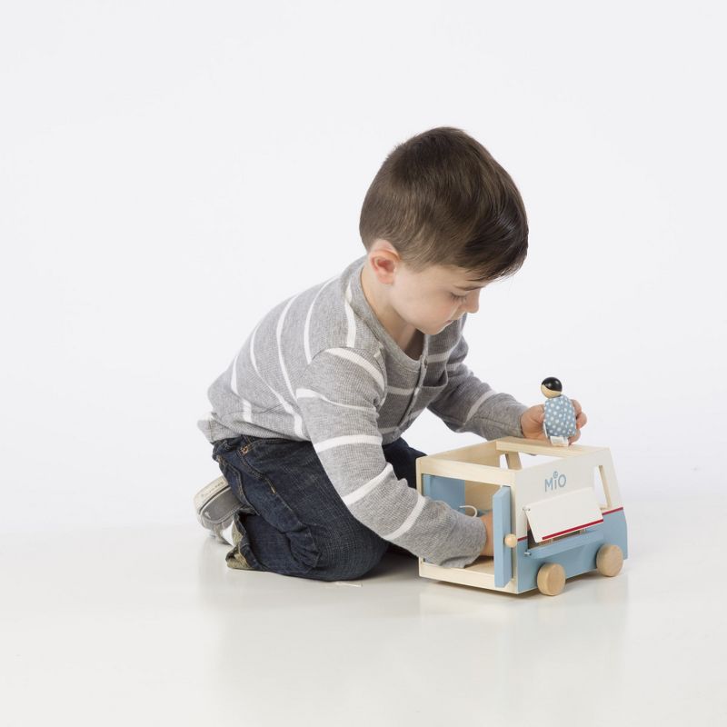 Manhattan Toy MiO Food Truck Vehicle + 1 Bean Bag Person Peg Doll Montessori Style STEM Learning Wooden Building Playset Accessory