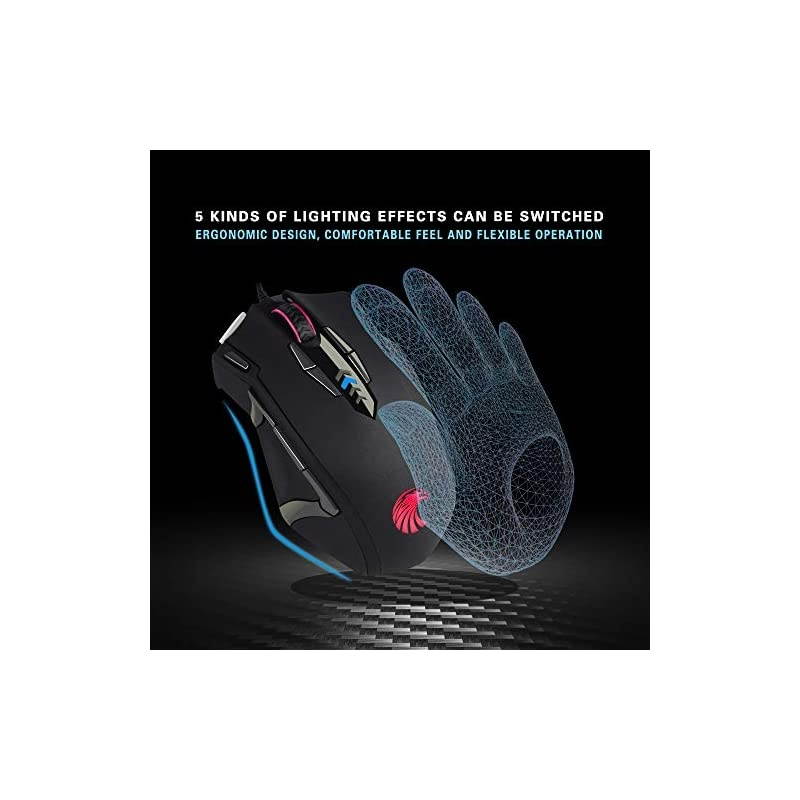 RGB Gaming Mouse Wired 10000 DPI High Precision Laser 14 Programmable Buttons Ergonomic Optical Gaming Mice Weight Tuning Set for Windows PC Gaming Z7900