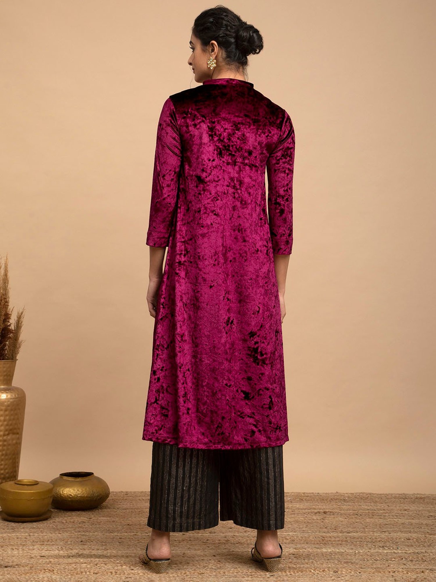 Pink Fort Maroon Regular Fit Kurta