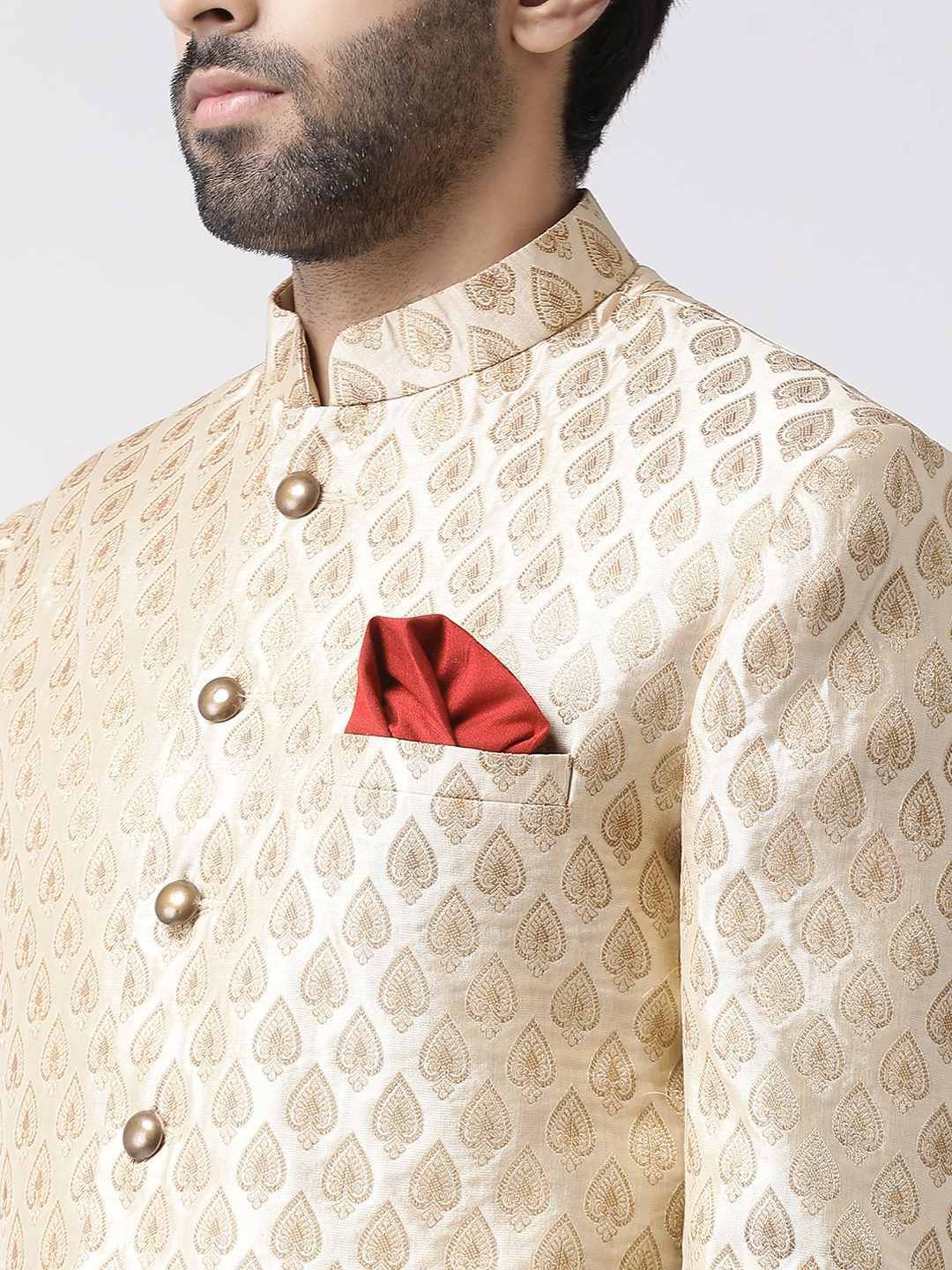 Benstoke Black & Maroon Regular Fit Sherwani Set