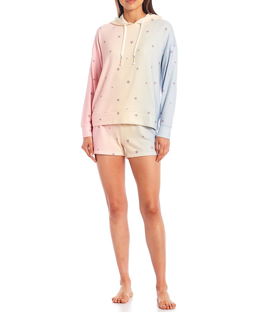 Pj Salvage Star Print Knit Hoodie Coordinating Sleep Top