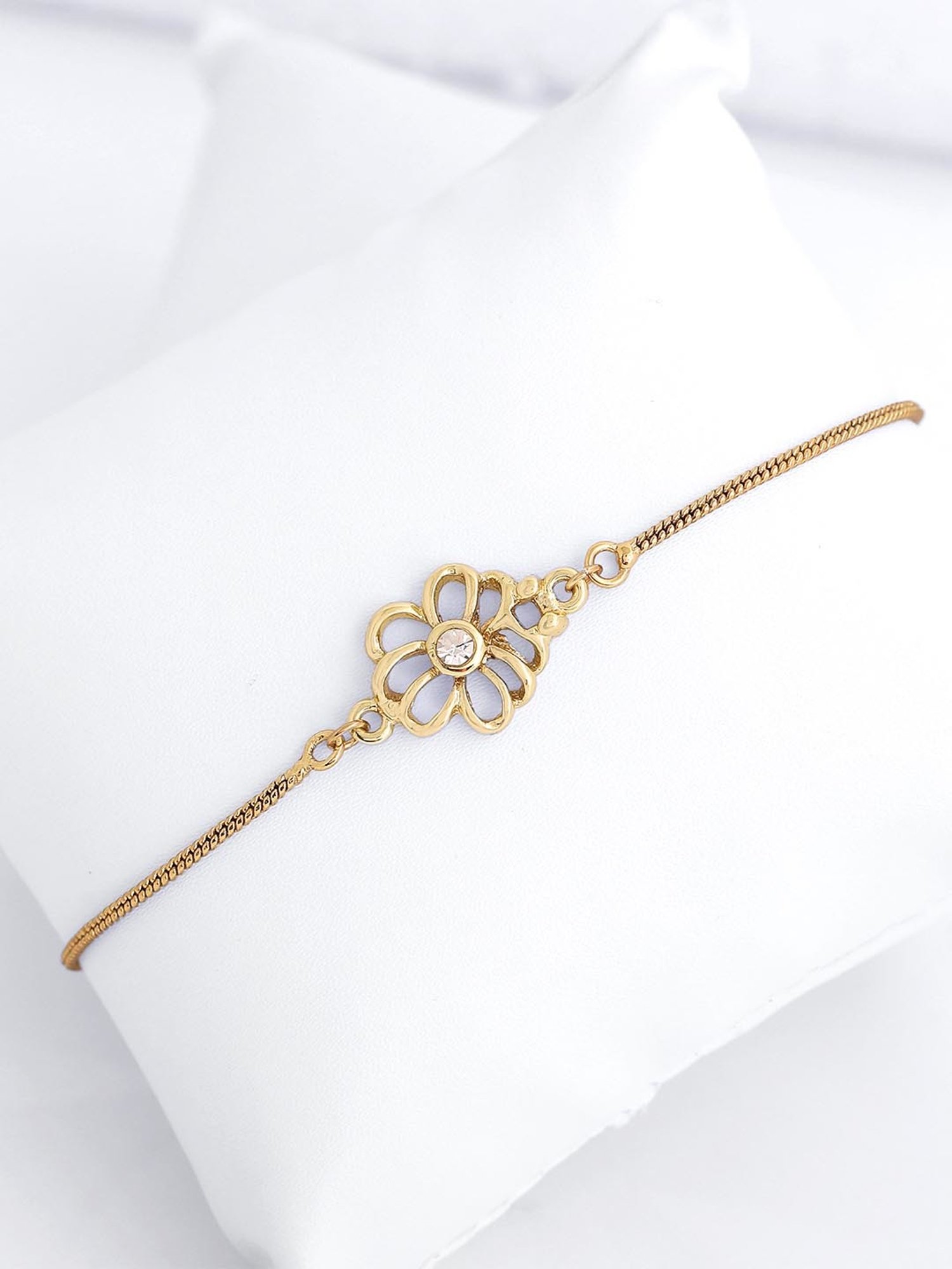 Estele Gold-Plated Jali Work Floral Bracelet with Austrian Crystals for Women