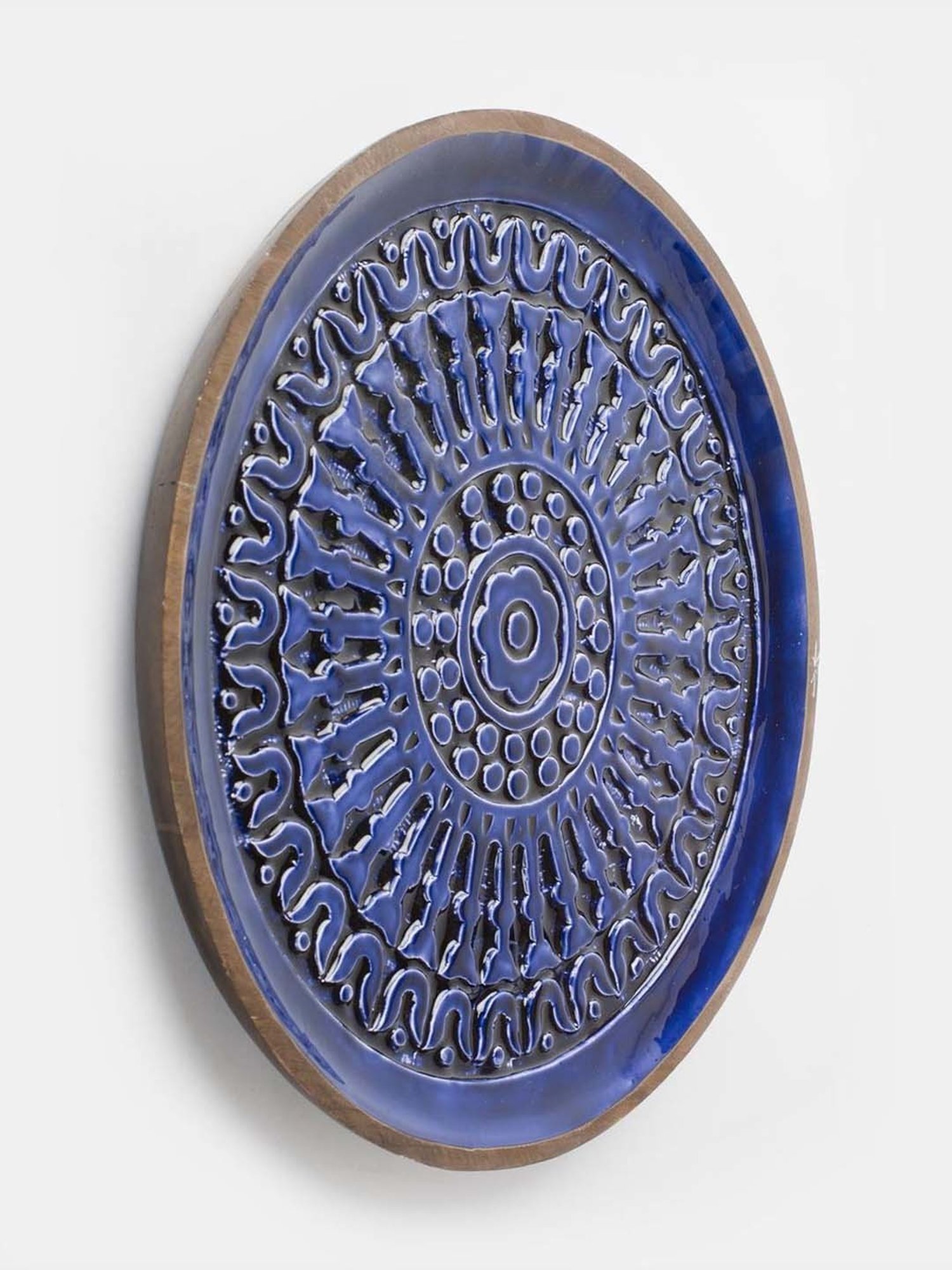 Fabindia Home Gulmohar Blue Wood Hand Carved Wall Plate