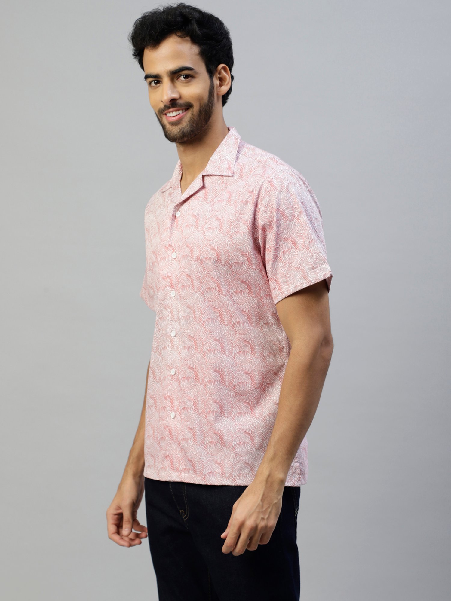 Don Vino Pink Regular Fit Printed Cotton Shirt