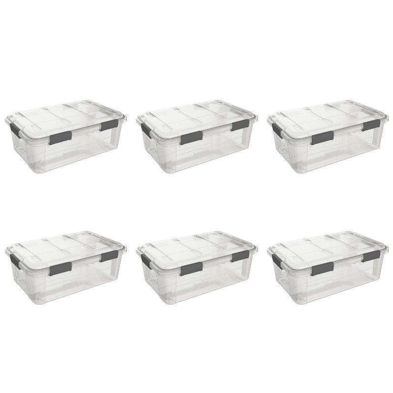Ezy Storage Weather Proof IP65 8 Gallon Plastic Storage Bin Box w/ Lid (6 Pack)