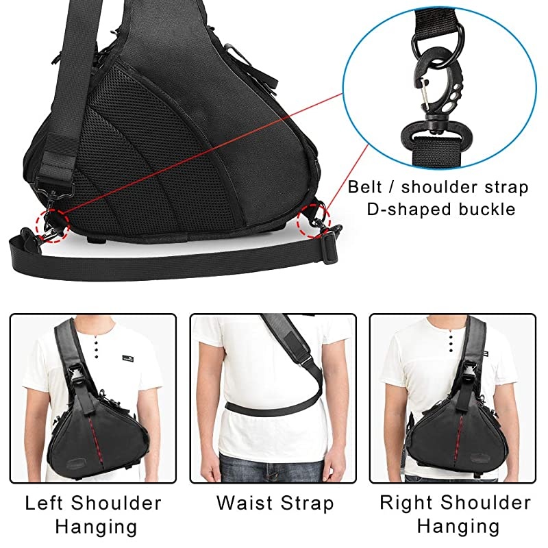 Camera Bag Sling Backpack Camera Case Waterproof with Rain Cover Tripod Holder, Compatible for DSLR/SLR Mirrorless Cameras (Canon Nikon Sony Pentax) and Accessories Black