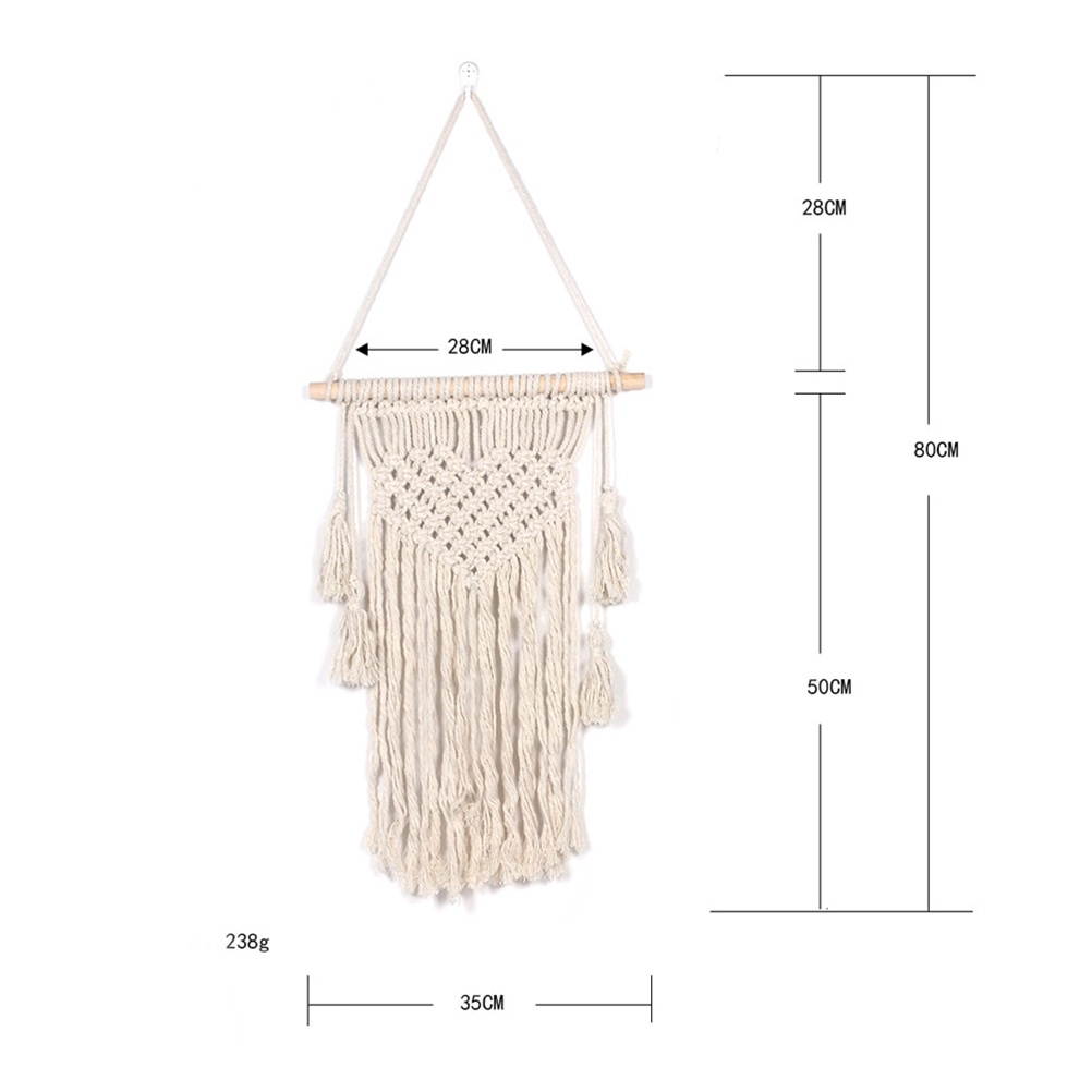1pc Tassel Tapestry Wall Pendant Nordic Weaving DIY Handmade Bohemian Living Room Wedding Decoration Heart Pattern(Beige)