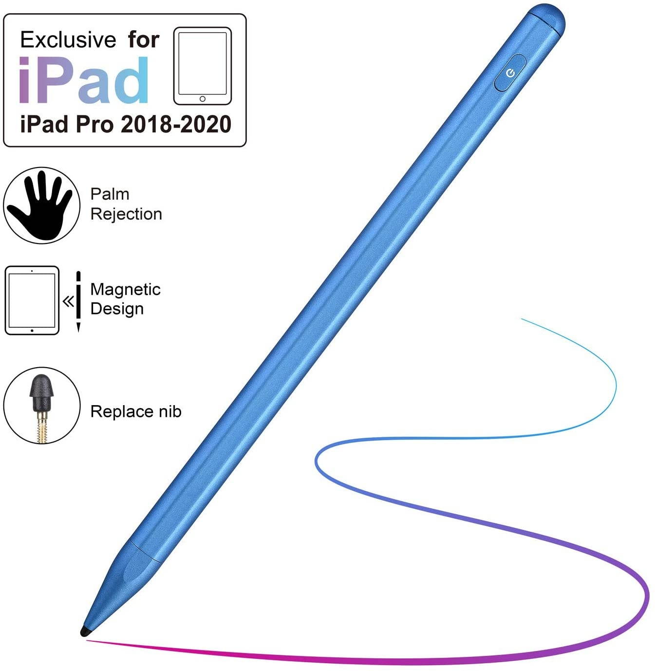 Stylus Pen for iPad with Palm Rejection Active Stylus with Magnetic for 2018-2020 Apple iPad iPad (6/7 Gen)/iPad Pro (11/12.9 inch)/iPad Mini Gen 5/iPad Air Gen 3 Rechargeable Digital Pencil White