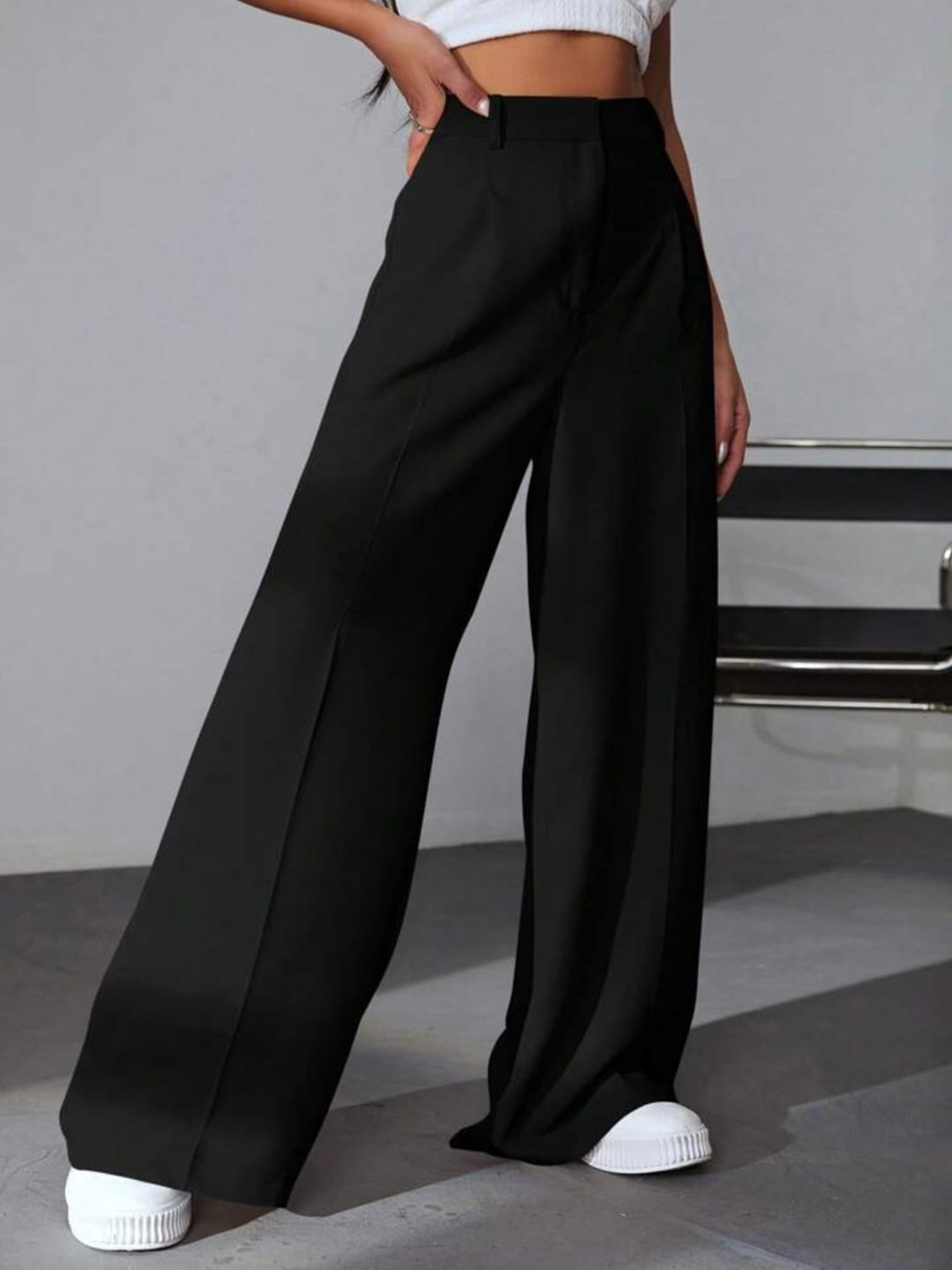 Broadstar Black Regular Fit High Rise Stretchable Trousers