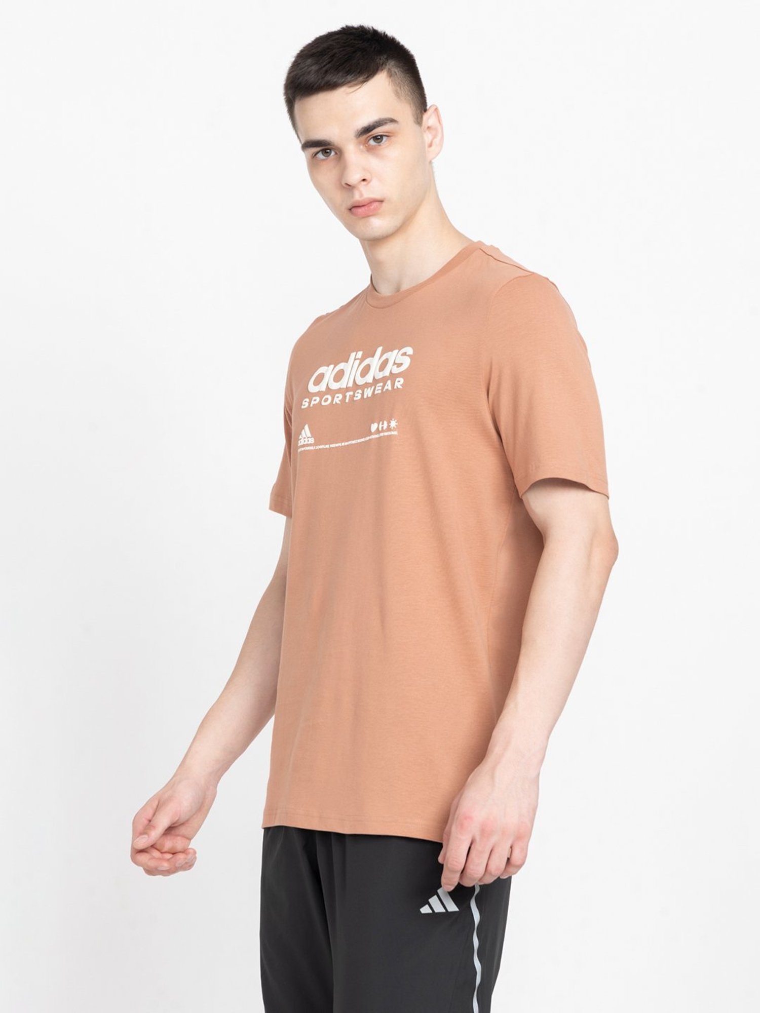 adidas Brown Loose Fit Cotton Crew T-Shirt
