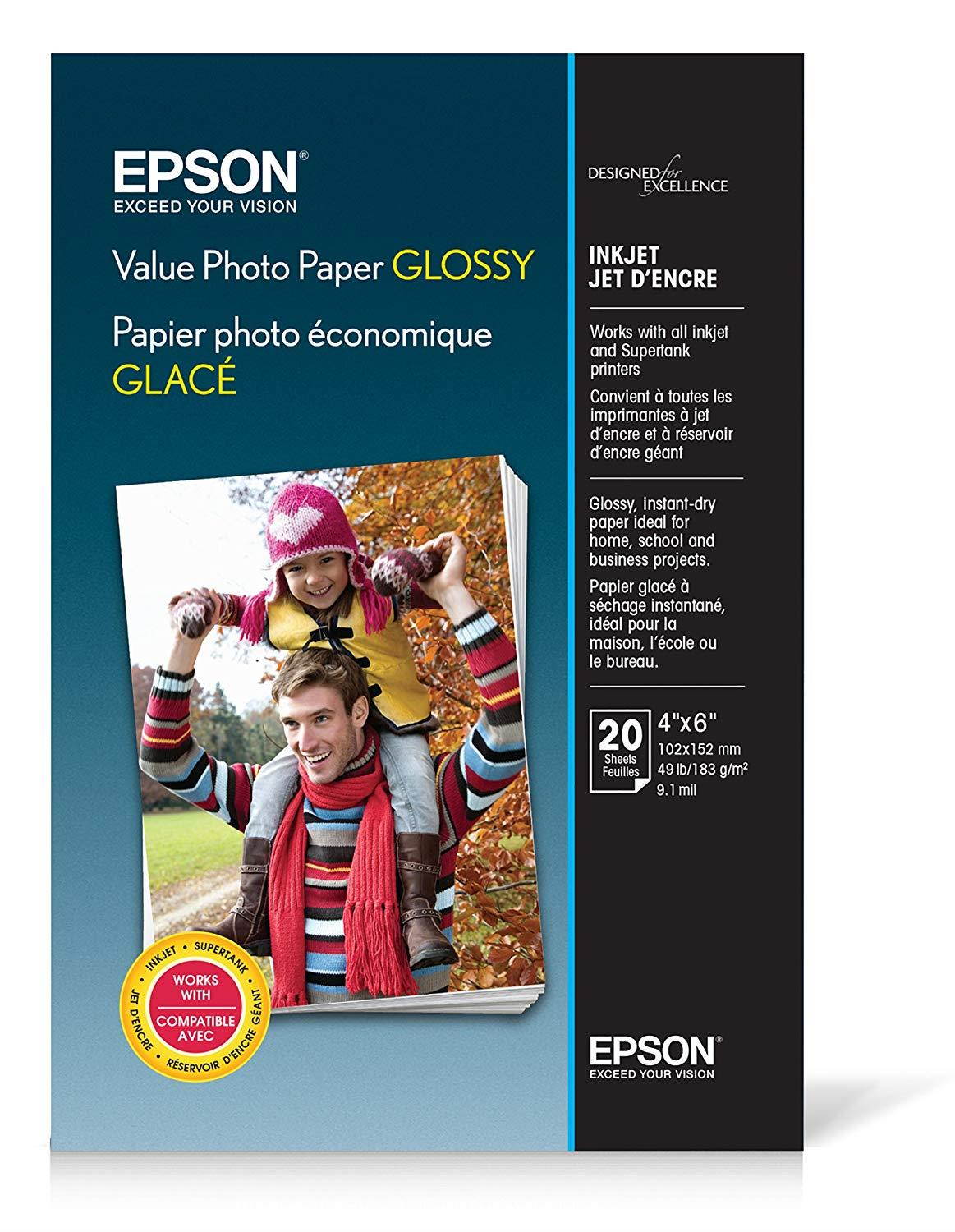 Epson Value Photo Paper Glossy, 4"x6", 20 Sheets (S400032)