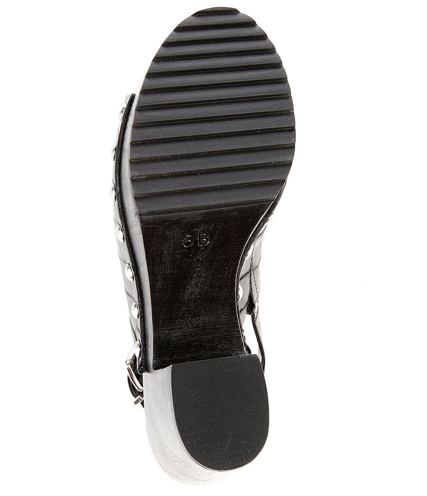 Schutz Yeda Croco Print Studded Leather Platform Block Heel Slingback Clog Sandals