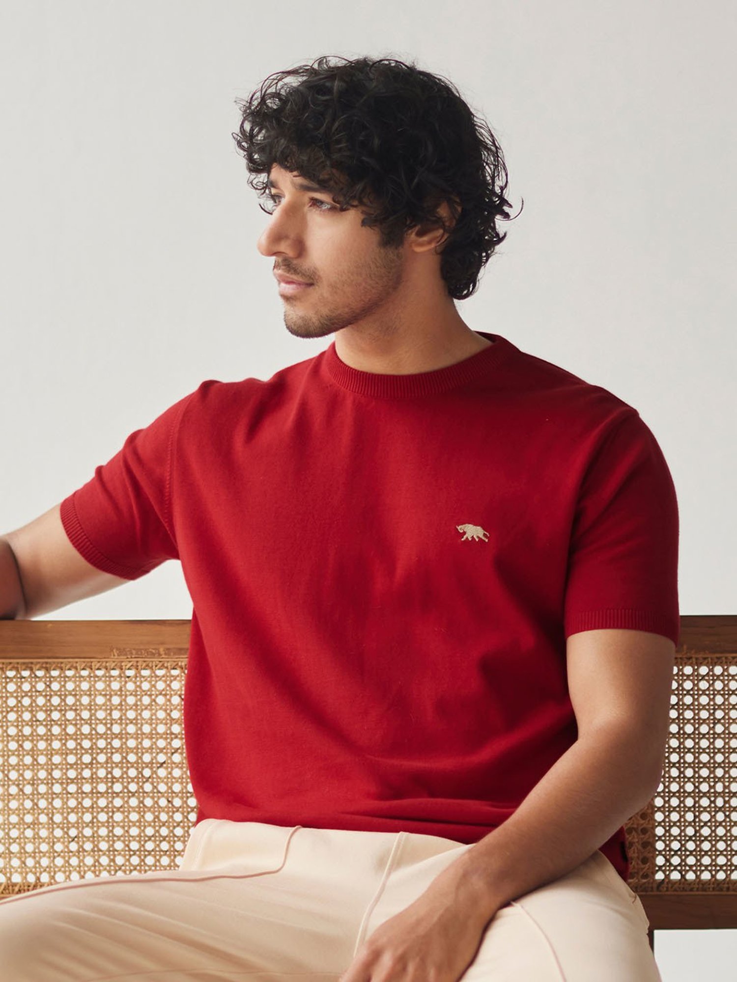 ANDAMEN Red Regular Fit Crew T-Shirt