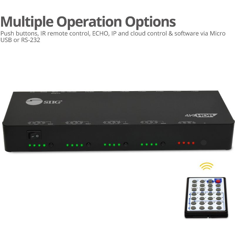 SIIG 4x4 HDMI 2.0 4K HDR Matrix Switch with Cloud Control - 4K - 4 x 4 - 4 x HDMI Out - TAA Compliant