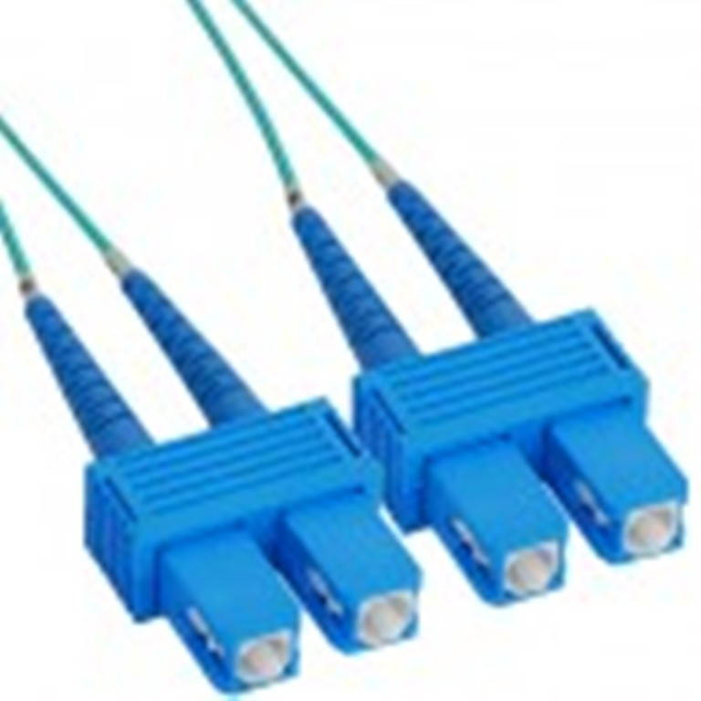 SC Fiber Optic Patch Cord, Duplex, 10 Gb Multimode (OM3), Aqua, 3 Meters