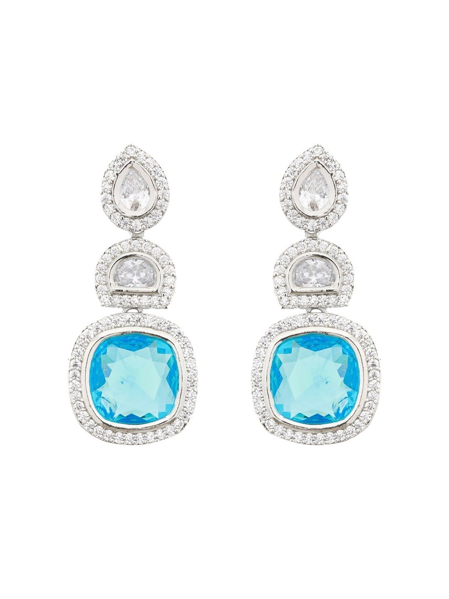 Saraf RS Jewellery Silver Blue CZ Statement Drop earrings