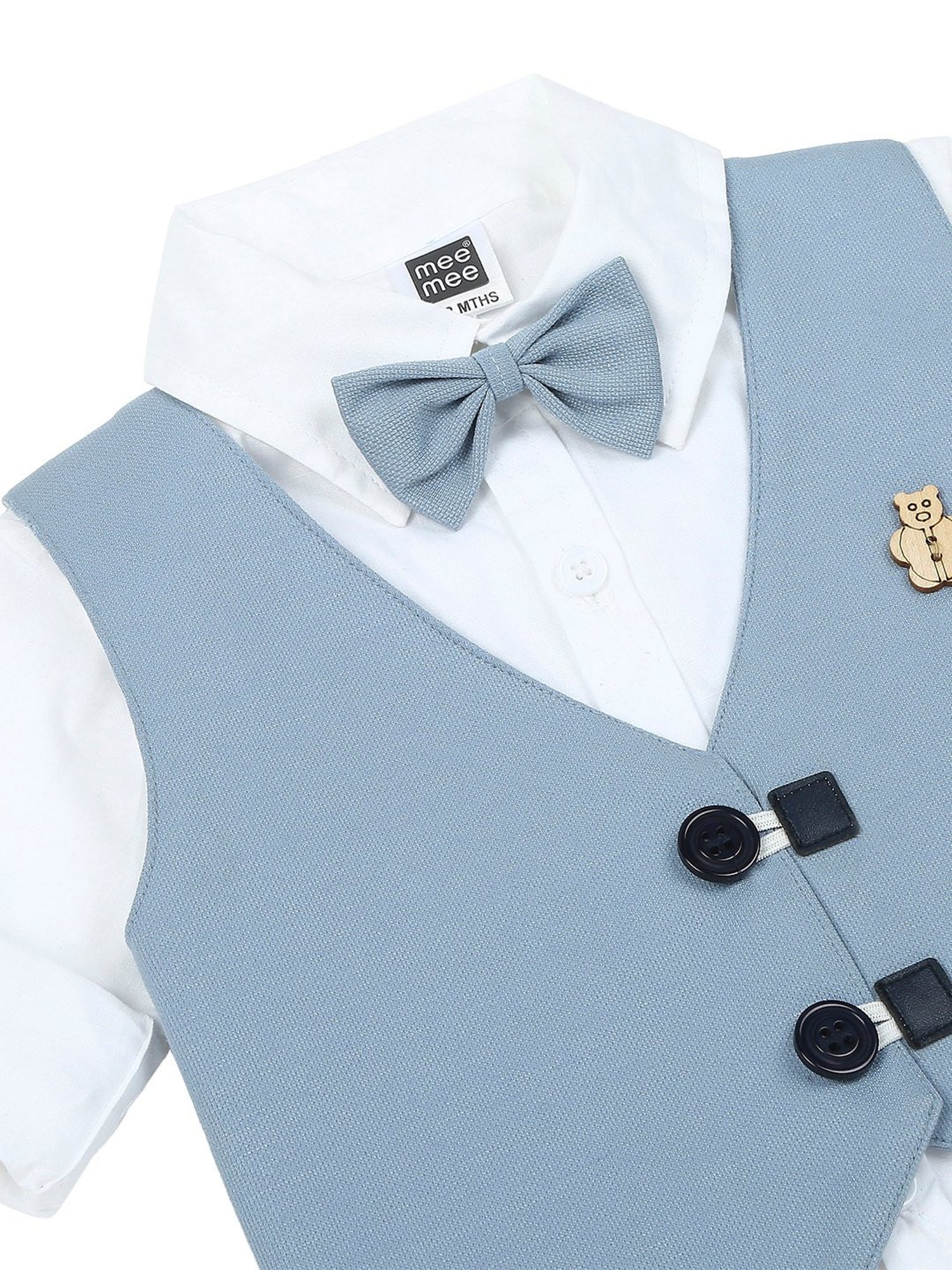 Mee Mee Kids Blue & White Solid Full Sleeves Waistcoat