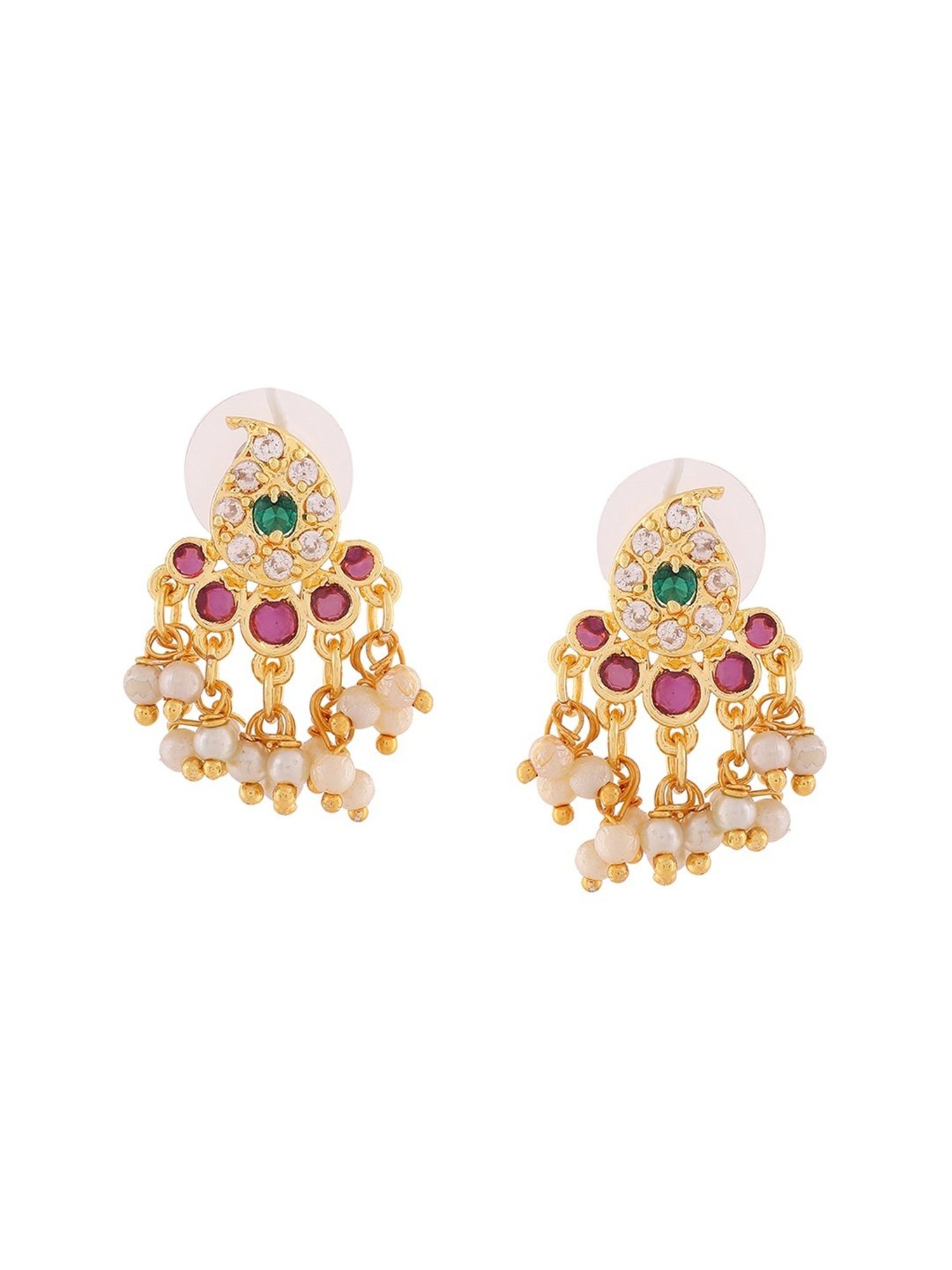 Estele Gold-Plated CZ Glorious Designer Necklace Set with Pearls for Women