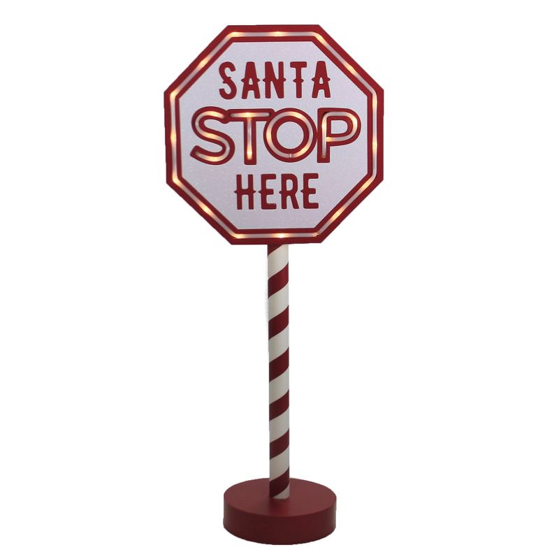 Christmas 24.0" Santa Stop Here Sign. Led Lighted  -  Freestanding Signs