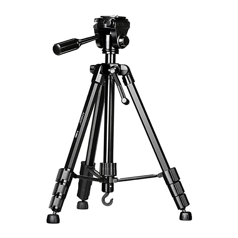Portable Tripod Stand Aluminum Alloy 5kg/11lbs Load Capacity Max. Height 148cm/58.2in with 3-Way Tripod Head Middle Axis Black