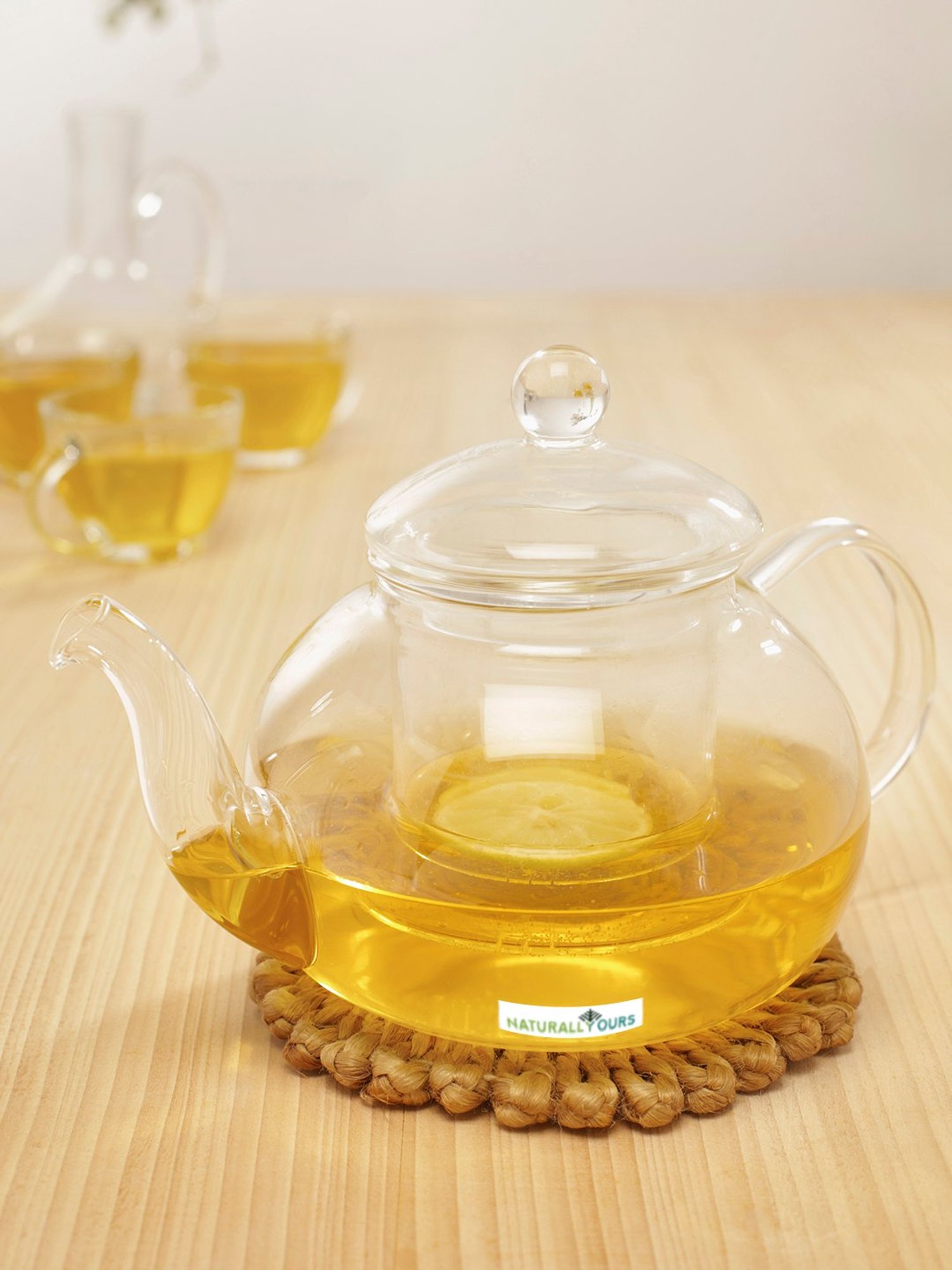 NATURALLYOURS Borosilicate Glass Tea Kettle with Filter - 1000 ml