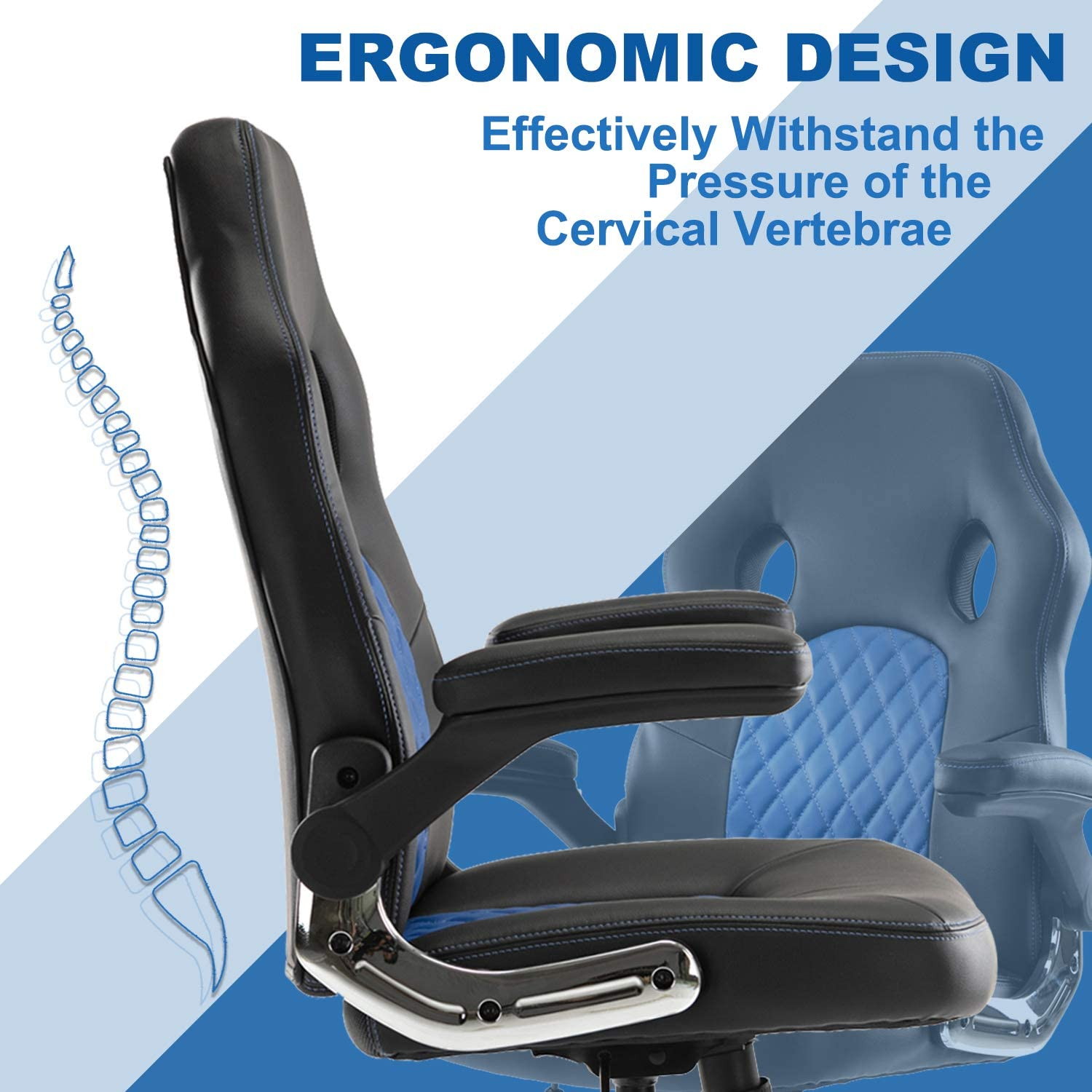 SMUGDESK Office Chair, Gaming Chair Leather, Computer Desk Chair Task Swivel Executive Chairs High Back with Padded Seat Armrests and Rolling Casters (Black)