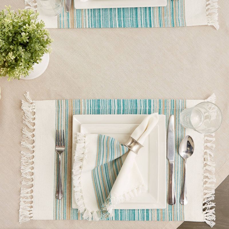 6pk Cotton Striped Placemats with Fringe Blue - Design Imports