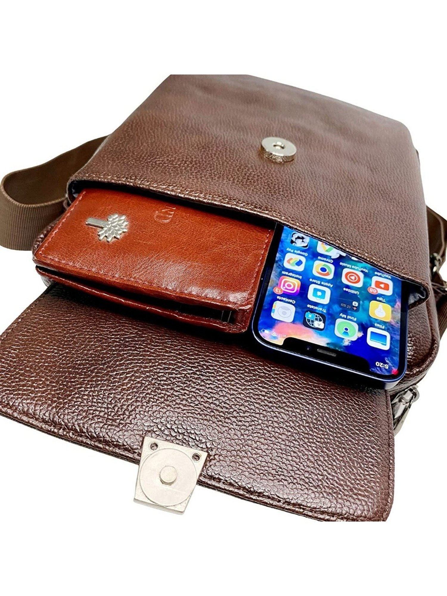 Harissons Brown Textured Small Leather Cross Body Bag