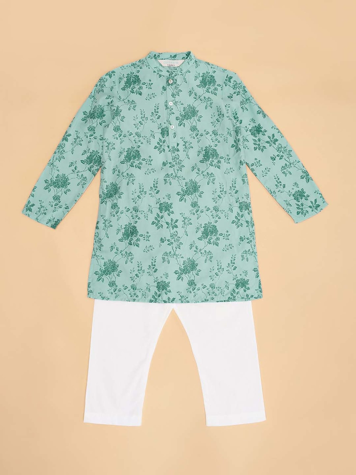 Indus Route by Pantaloons Kids Blue & White Printed Full Sleeves Kurta Set