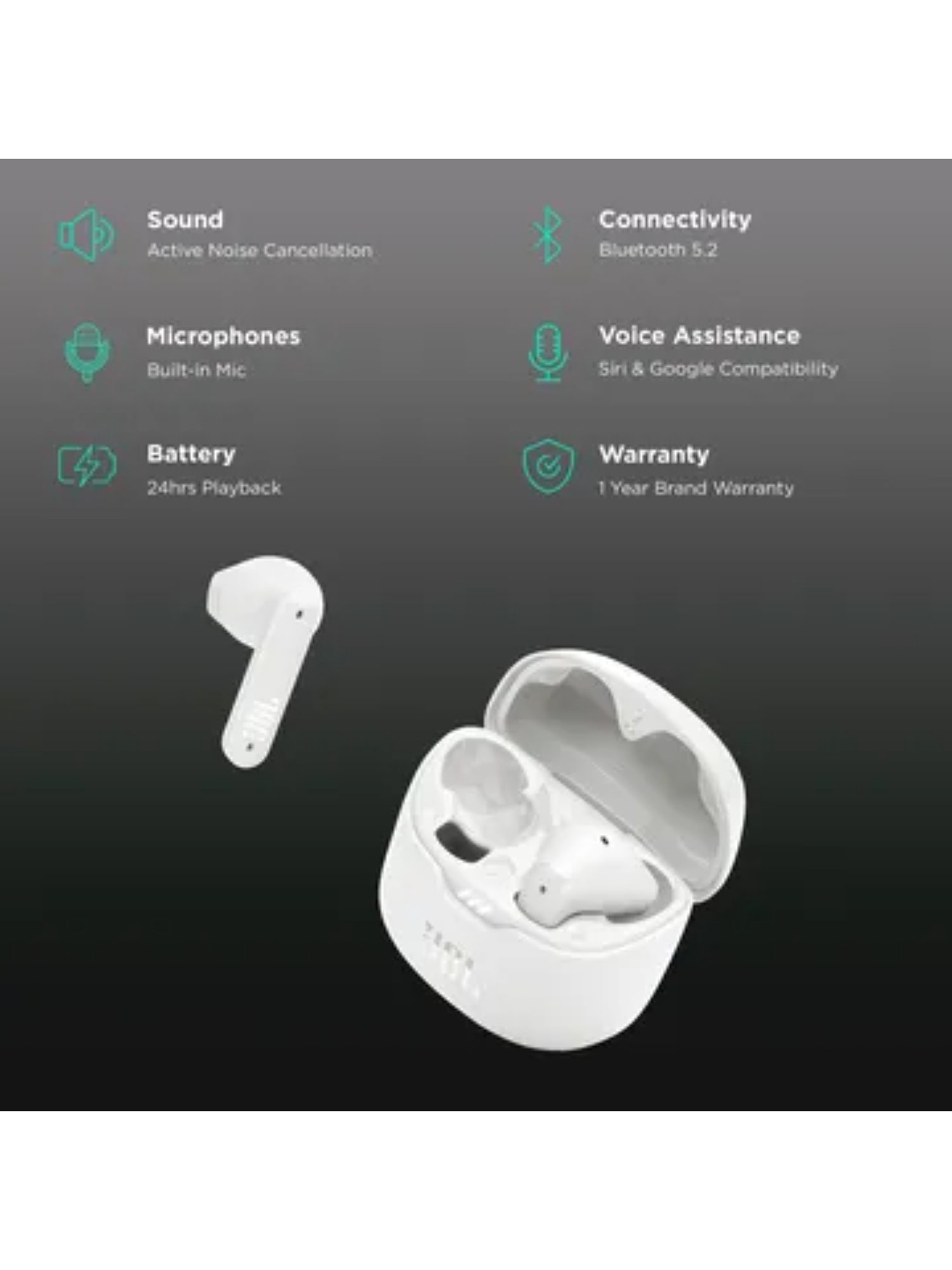 JBL Tune Flex JBLTFLEXWHT In Ear  with ANC & IPX4 Water Resistant (White, True Wireless)