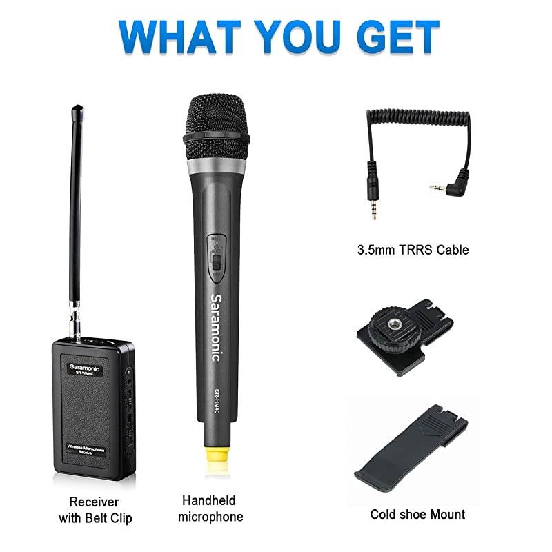 WM4CA Professional Portable Wireless VHF Handheld Microphone System for DSLR CameraVideo Camcorder Compatible with CanonNikonSonyPanasonicBlackMagicZoomTascamRoland