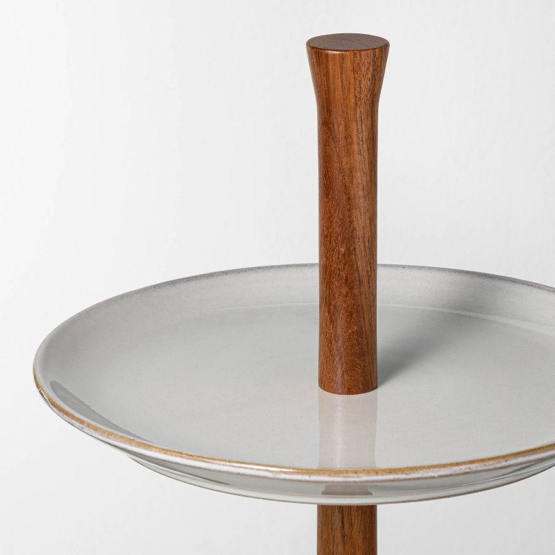 Glazed Round Ceramic & Wood Tiered Serve Stand Gray - Hearth & Hand™ with Magnolia