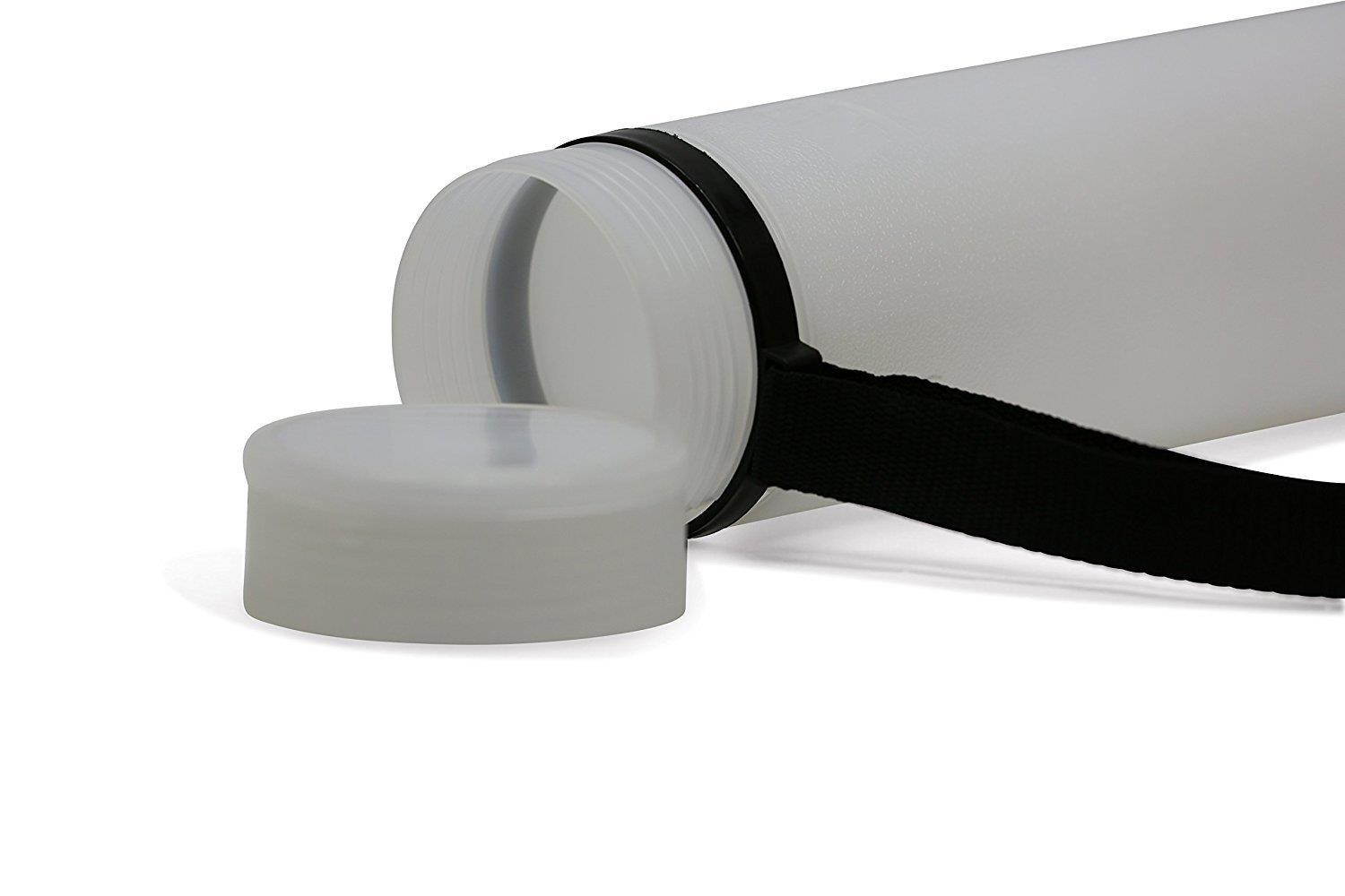 Nozlen Document Poster Tube - White Plastic Storage Tube Expands from 24.5" up to 40" with Clear ID Card Cap - Water and Light Resistant - Telescoping for Posters and Drawings Model DT3205-2 Pack