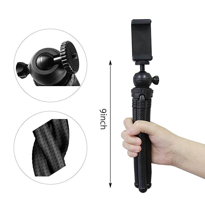Phone Tripod Mount Stand Camera Holder for iPhone 1111 Pro11 Pro MaxXs XR Xs Max 8 7 Plus 6s Digtal Camera Galaxy S10 S9 S8 Plus S7 S7 Edge Note 10Camera and More Black