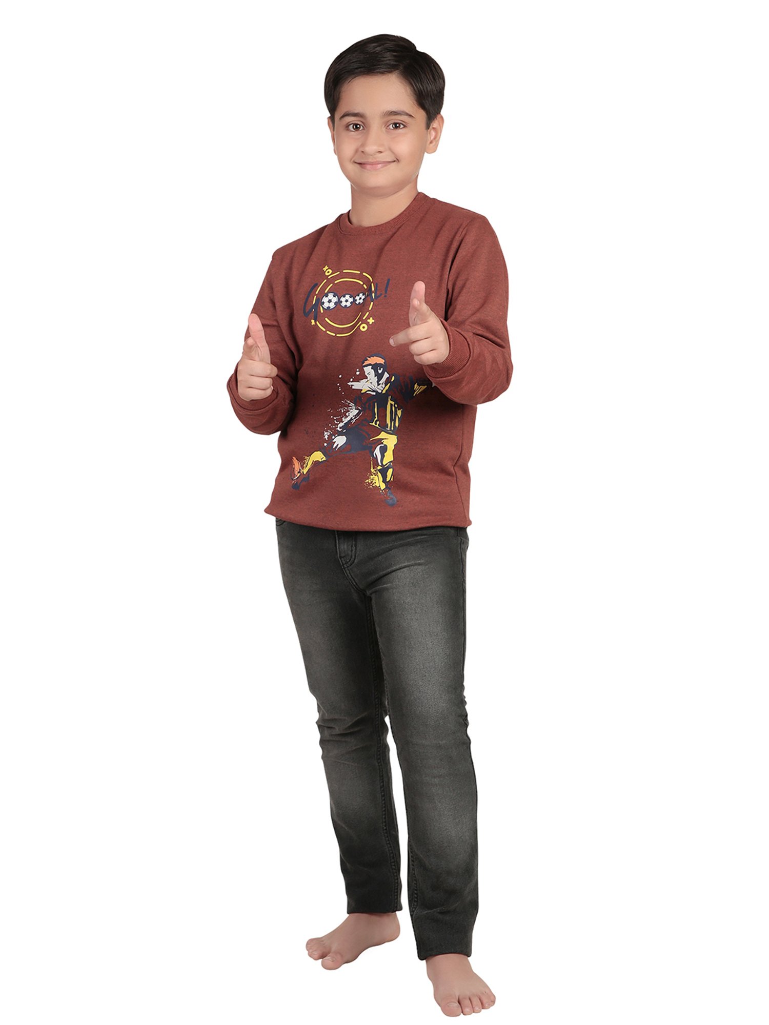 Bodycare Kids Brown Printed Full Sleeves Sweatshirt