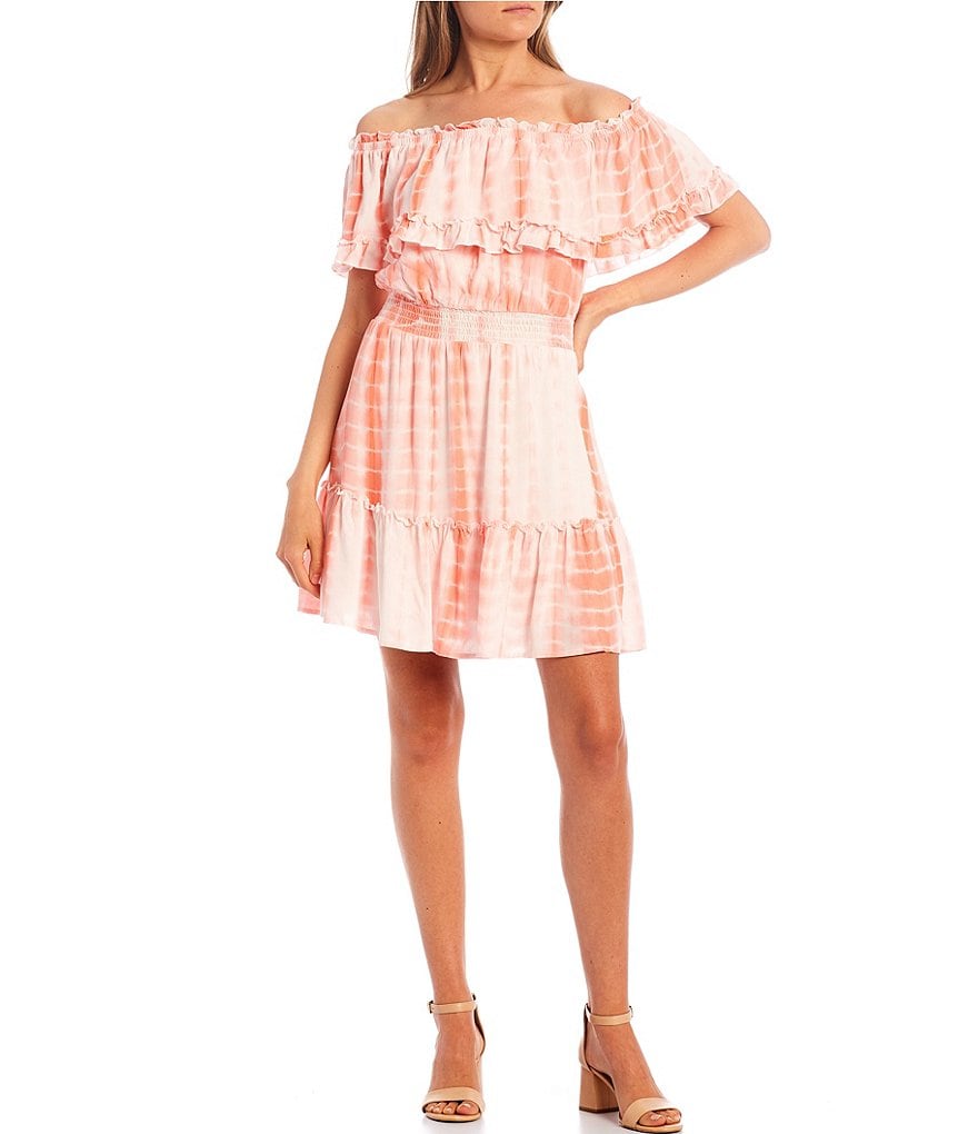 Allison & Kelly Off-the-Shoulder Pop-Over Tie-Dye Print Dress