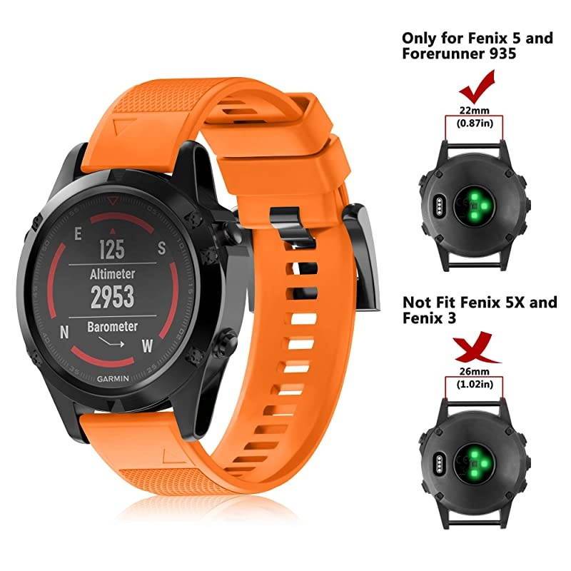 Bands Compatible with Garmin Fenix 5 and Fenix 5 Plus Watch Strap Replacement Silicone Band for Forerunner 935 945 Approach S60 Quatix 5 Smartwatch Not Fit 5X 5S