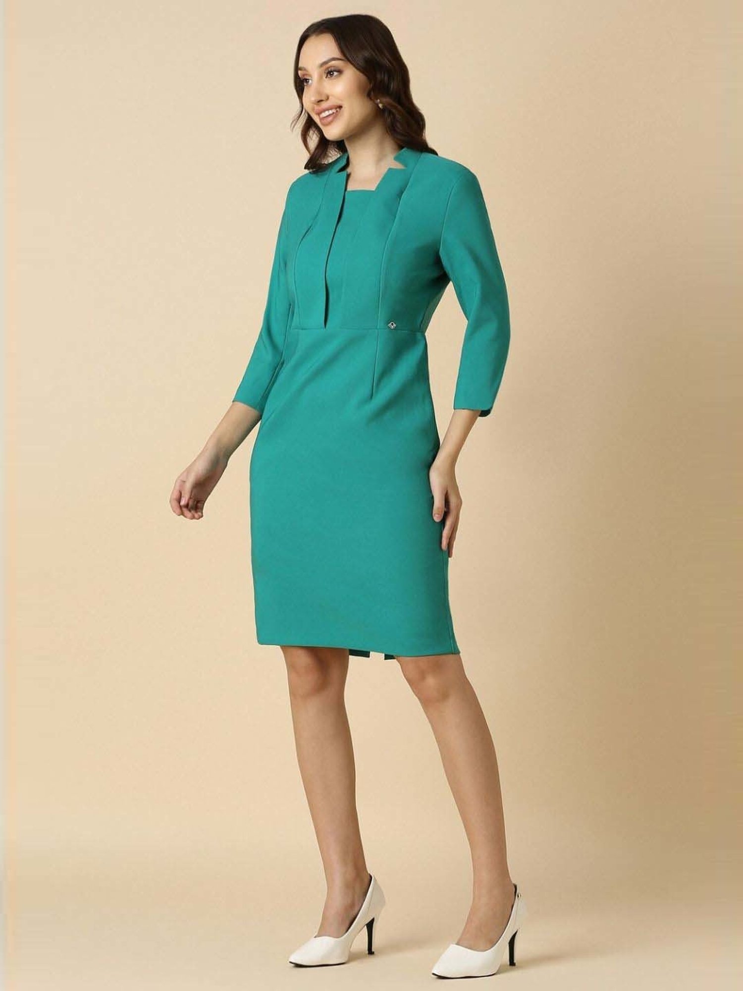 Allen Solly Green Formal Shift Dress