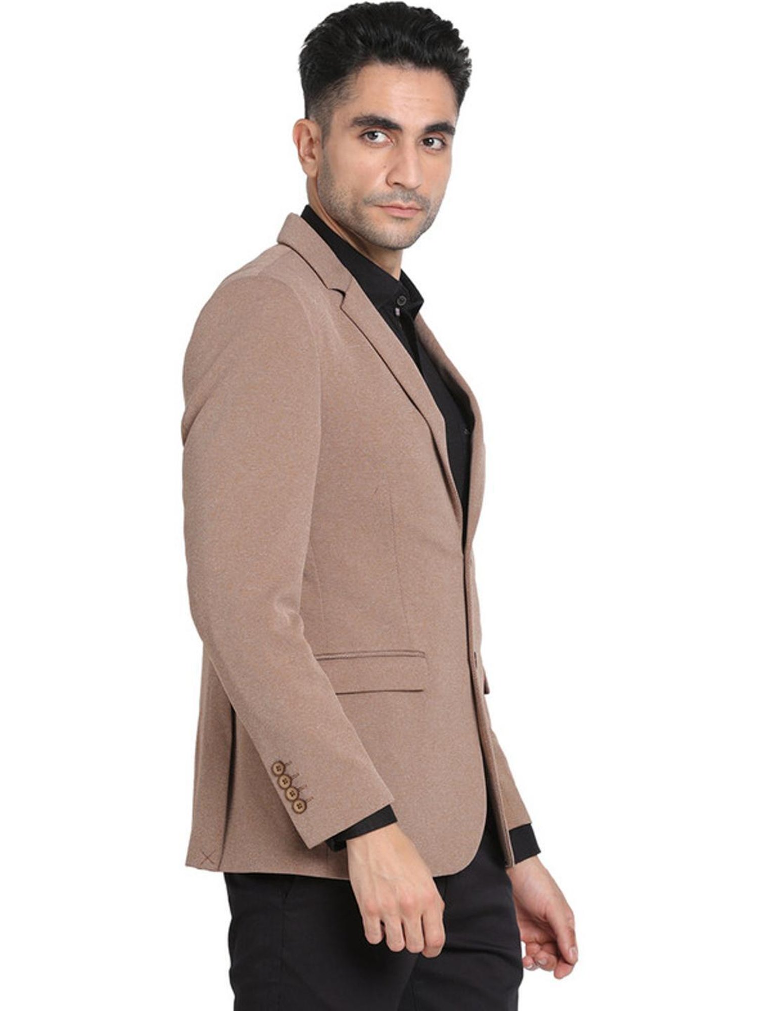 Turtle Brown Slim Fit Self Pattern Blazer