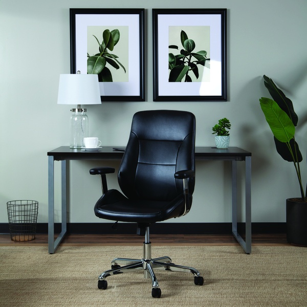 OFM Office Chair, Mid Back Leather Task Chair, in Black (730-L-BLK)
