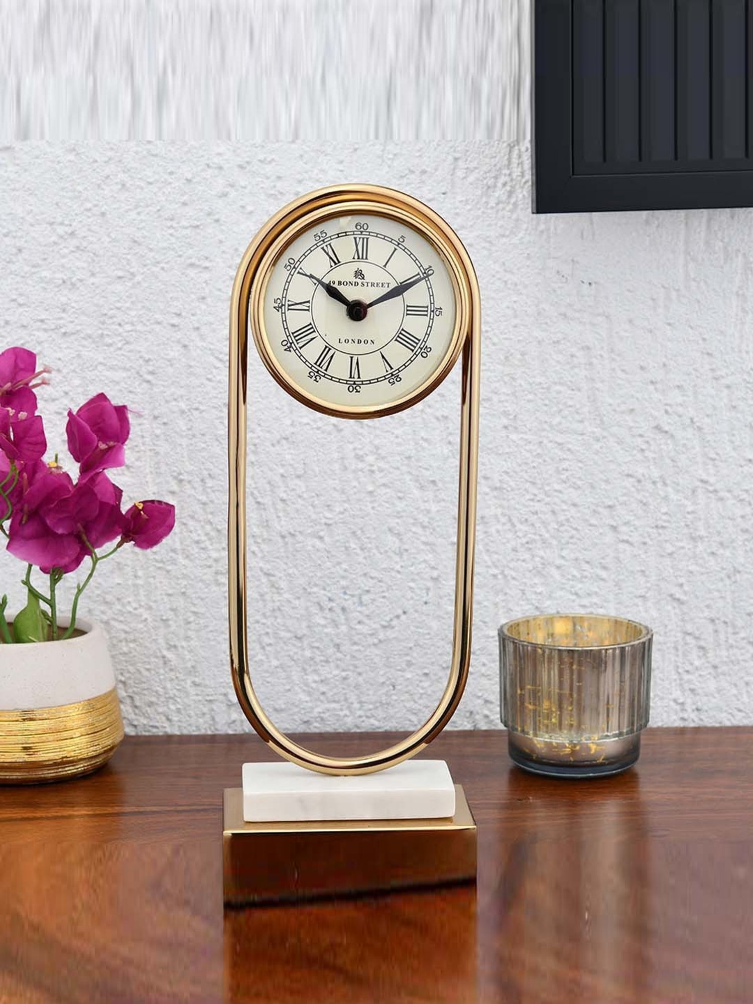 @home Gold Steel Oval Table Clock On Stand
