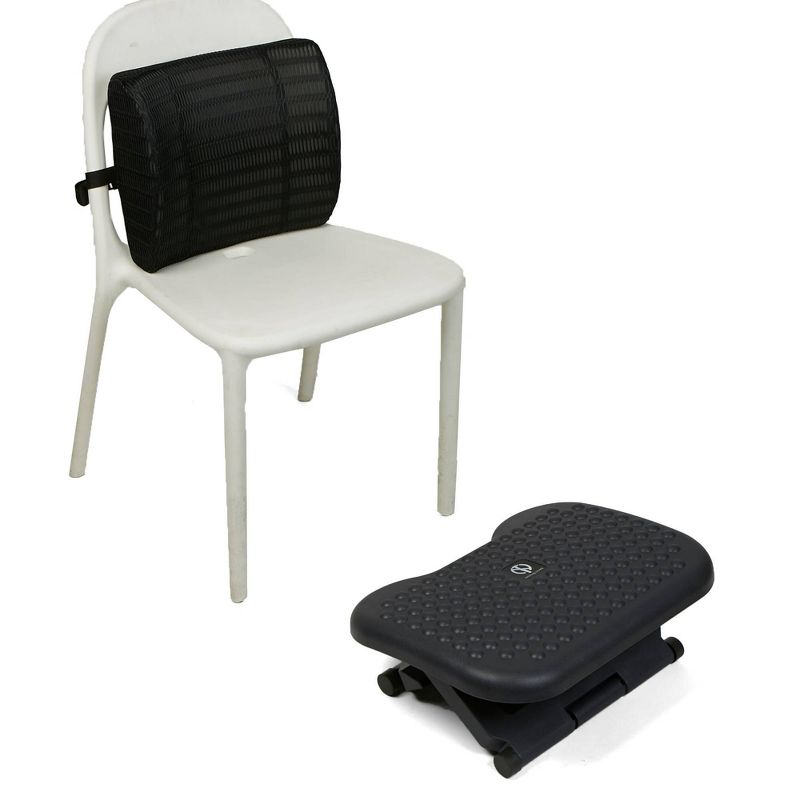 Mind Reader Memory Foam Lumbar Back Cushion & Adjustable Ergonomic Non-Slip Foot Rest