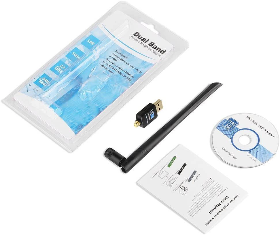 USB WiFi Adapter, 600Mbps Dual Band (2.4G/150Mbps+5G/433Mbps) Wireless Network Card Adapter for Desktop Laptop PC Windows 10/8.1/8/7/XP/Vista, MAC OS 10.4-10.13