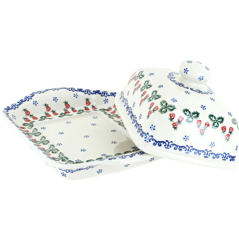 Blue Rose Polish Pottery Strawberry Fields Butter Dish
