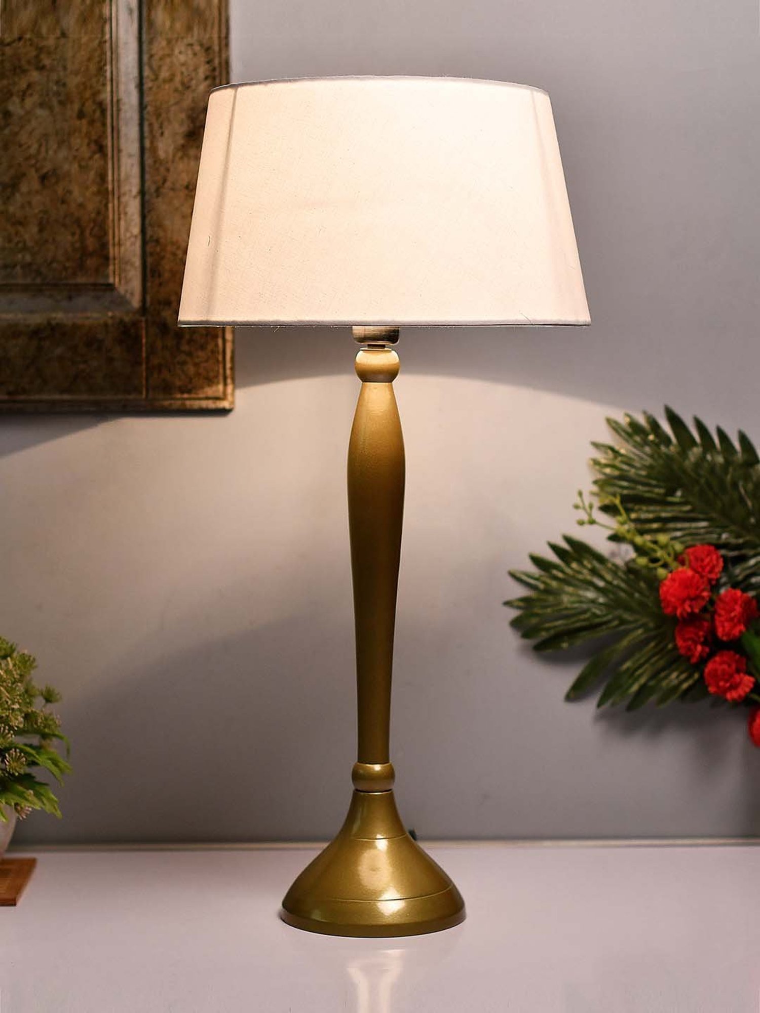 Homesake Golden Royal Ovoid Brushed Lamp with White Drum Shade (Bulb Included) - Set of 1