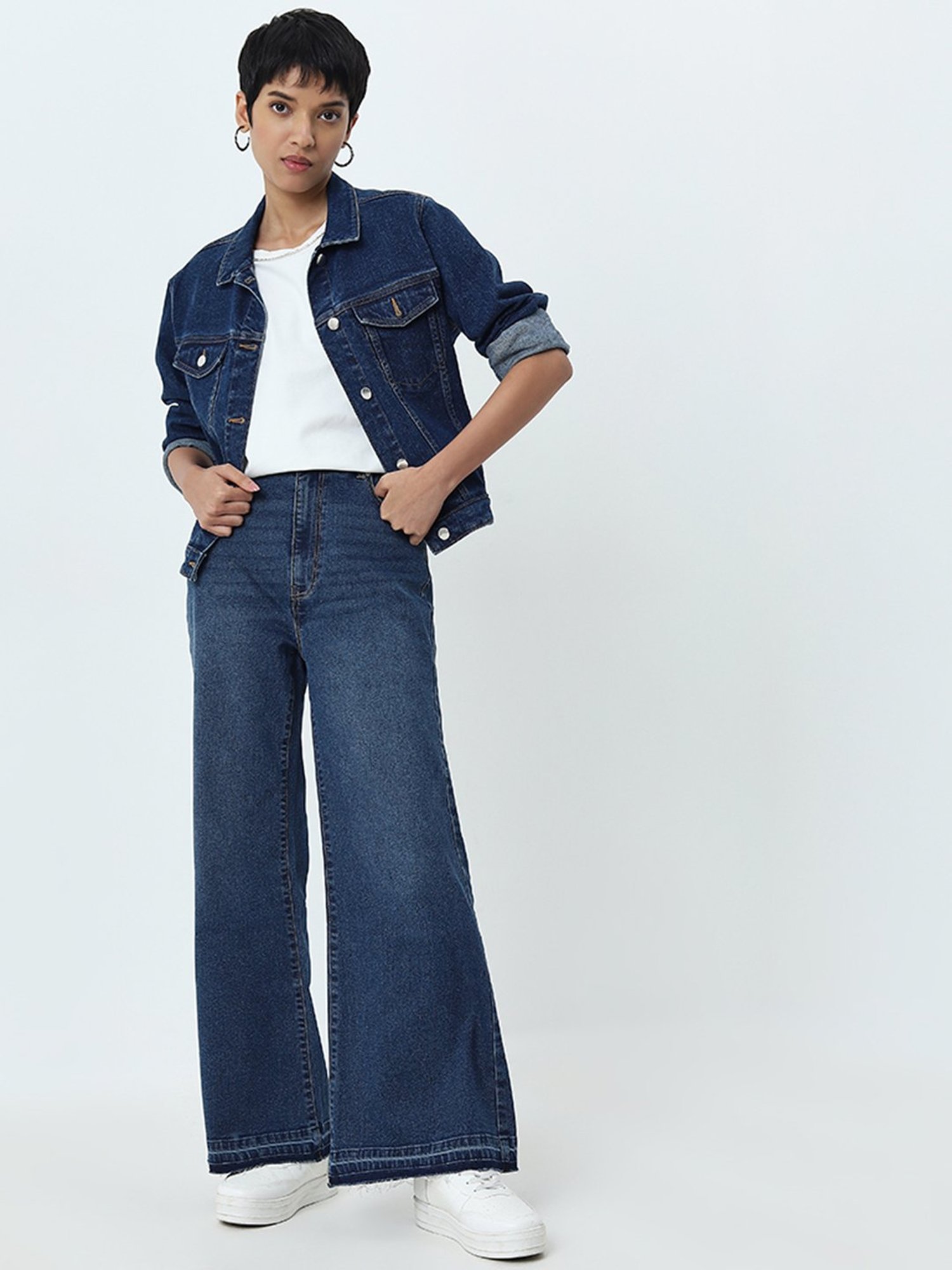 LOV by Westside Dark Blue Wide Leg Fit High-Rise Jeans