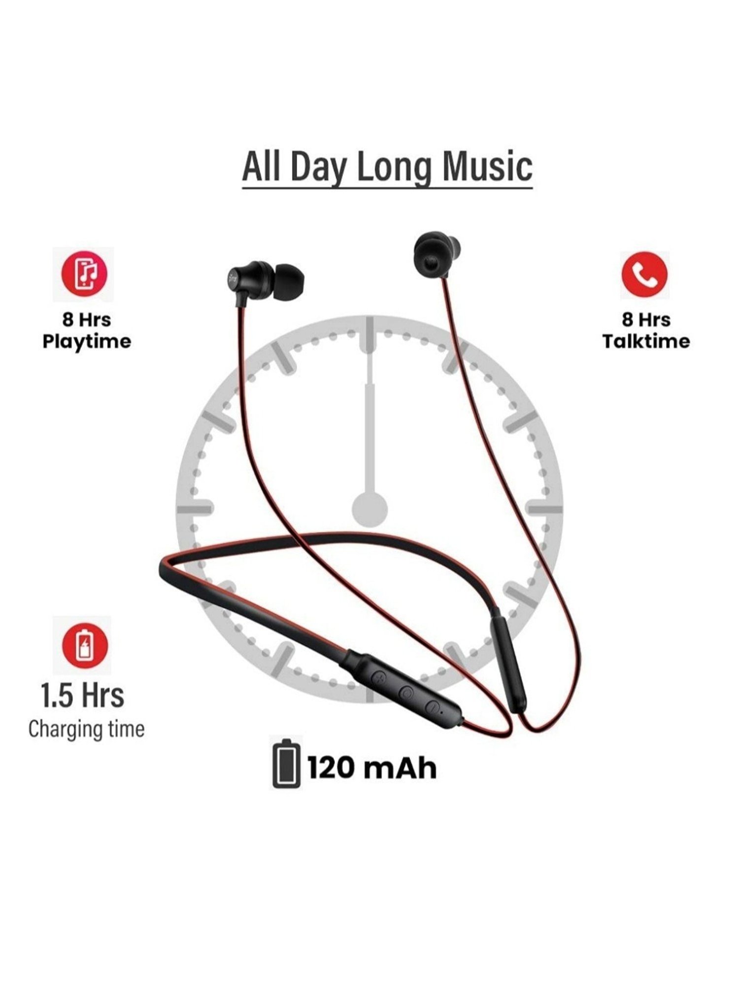 PTron Tangent Lite Bluetooth 5.0 Wireless in Ear Neckband with Mic (Black & Red)