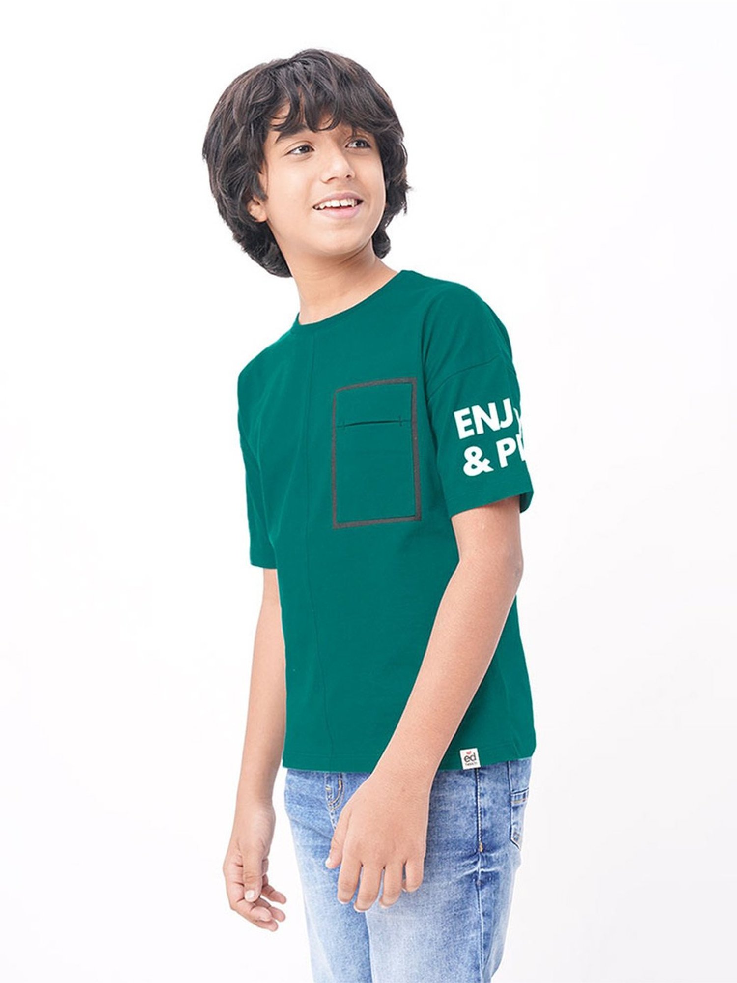 Edheads Kids Green Cotton Printed T-Shirt