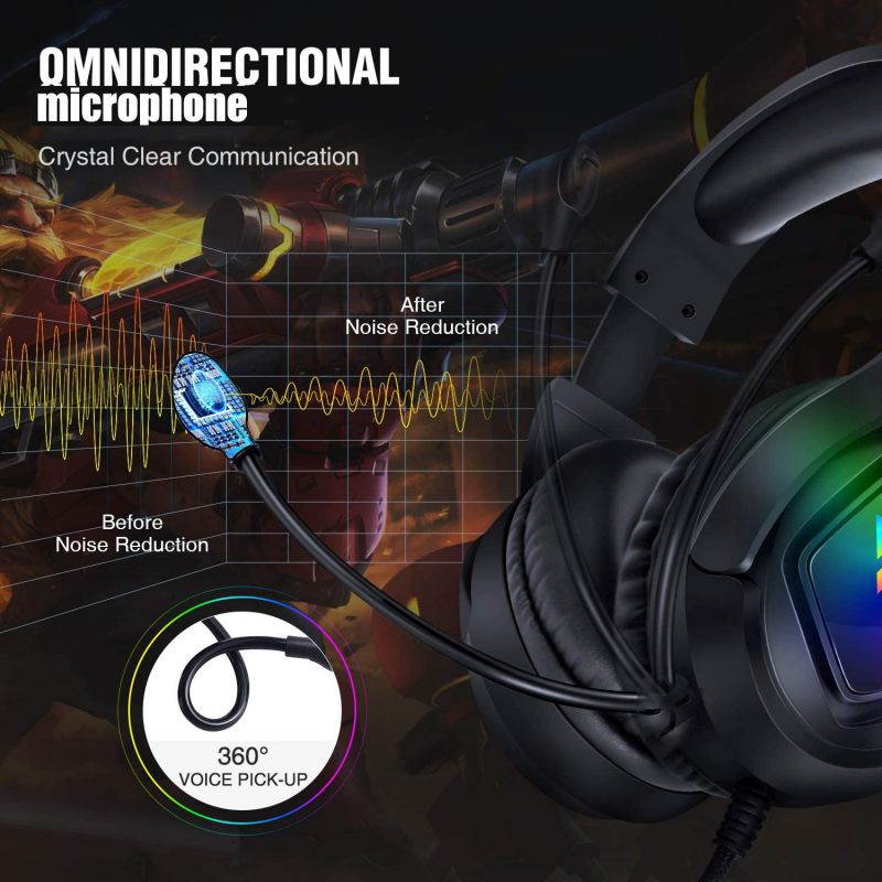 M1 Wired Gaming Headphones 40MM Drivers Stereo Surround Sound Noise Reduction Headset Luminous 3.5mm Adjustable Head-Mounted Gaming Earphone with Mic-Black